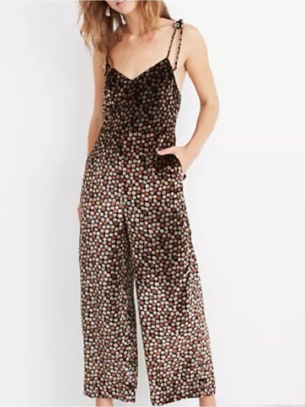 Madewell velvety jumper with Brown and Cream Floral Accents